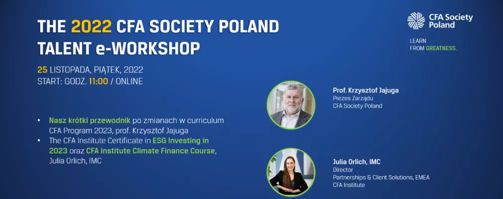Zaproszenie na CFA Society Poland Talent Workshop, 25 listopada; ONLINE